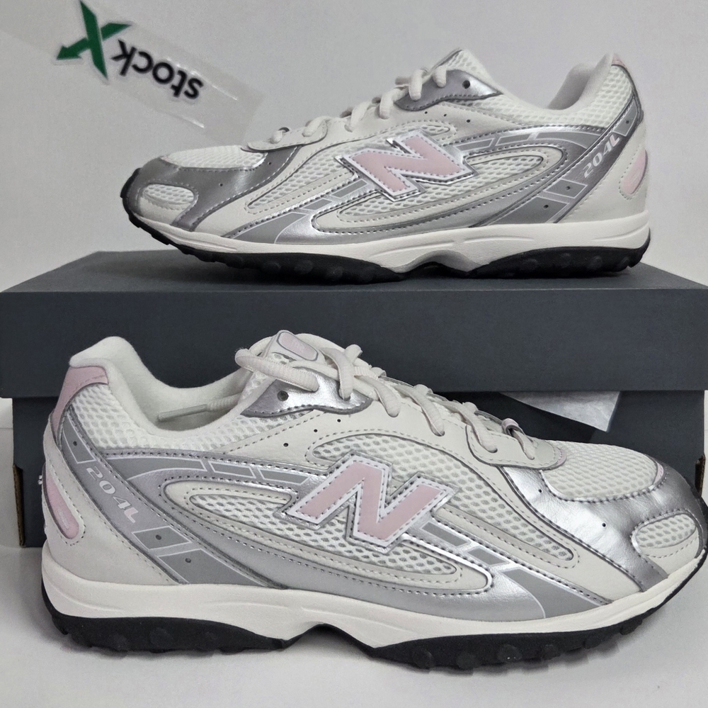 New Balance 204L Lace Sneakers White/Silver/Pink Womens Size 7.5 Or Y. 6 NEW!!